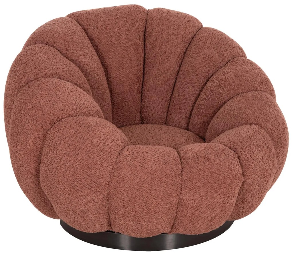 Πολυθρόνα GRYMM C9601.02 Περιστρεφόμενη με Ροζ Μπουκλέ Ύφασμα &amp; Μαύρη Μεταλλική Βάση 90x93x65Υεκ. 90x93x65 εκ.