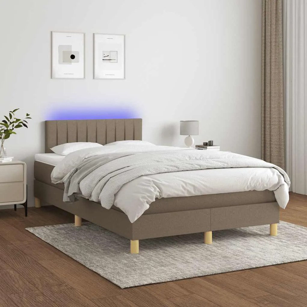 vidaXL Κρεβάτι Boxspring με Στρώμα & LED Taupe 120x190 εκ. Υφασμάτινο