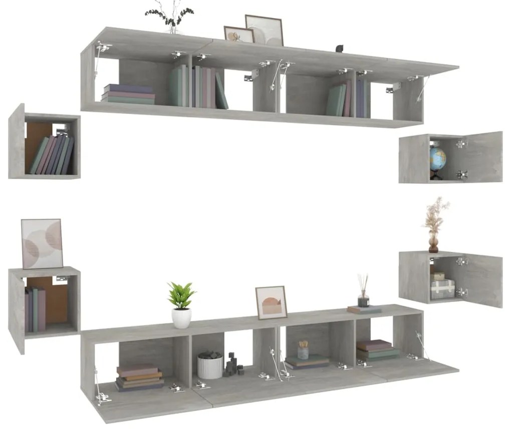 vidaXL Σετ Επίπλων Τηλεόρασης 8 Τεμαχίων Γκρι Σκυρ. Επεξεργασμένο Ξύλο