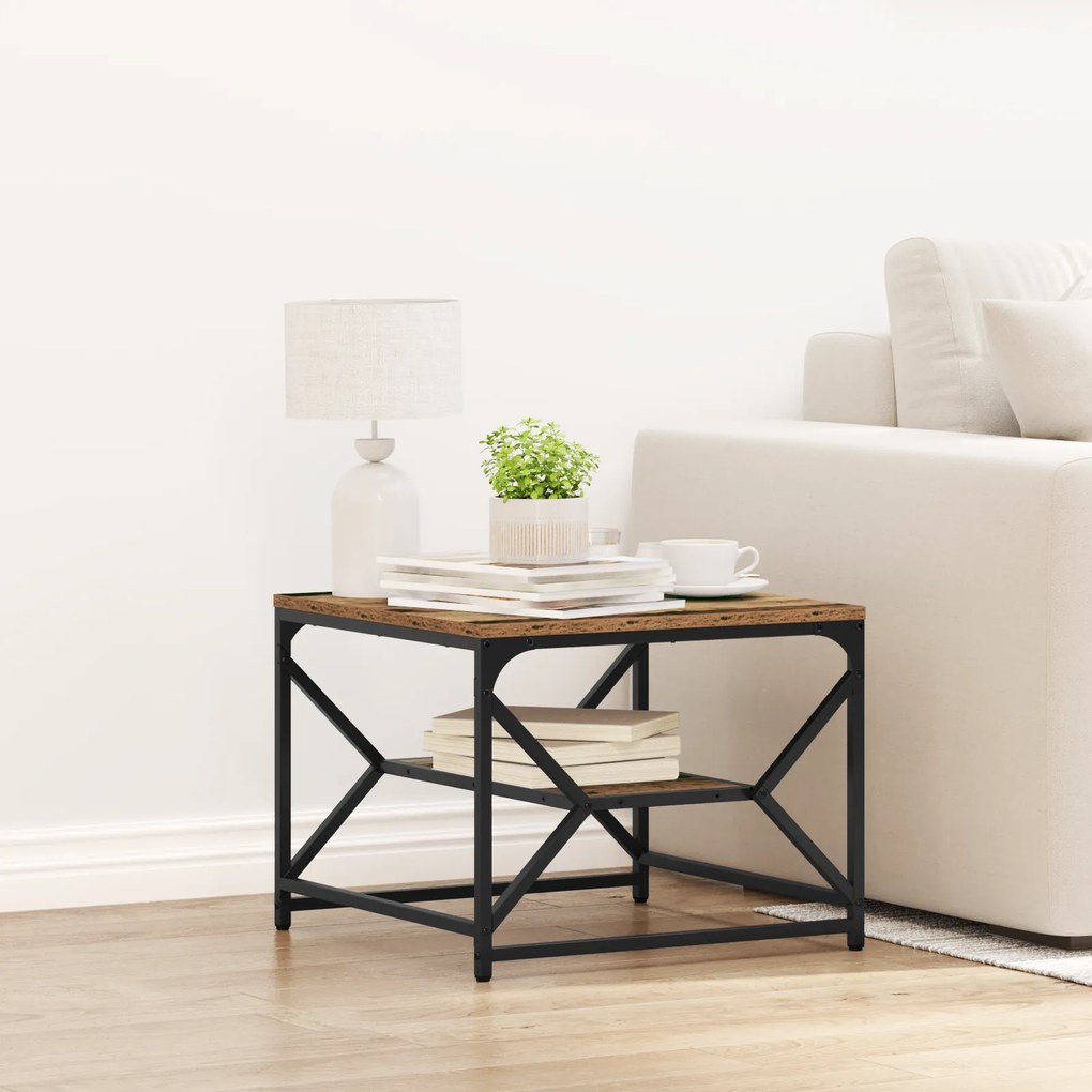 vidaXL Καφέ Τραπεζάκι με Ράφι από Παλιό Ξύλο 51x50x40 εκ.