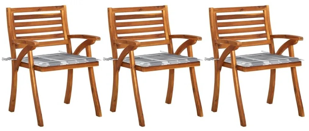 Καρέκλες Τραπεζαρίας Κήπου 3 τεμ Μασίφ Ξύλο Ακακίας &amp; Μαξιλάρια - Καφέ