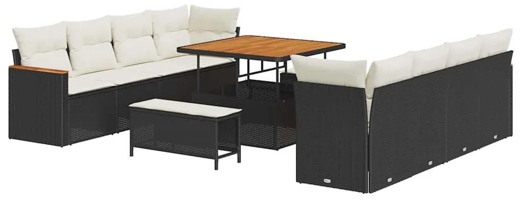 vidaXL Σετ Καναπέ Κήπου με μαξιλάρι 11 pcs Μαύρο Πολυ ράταν