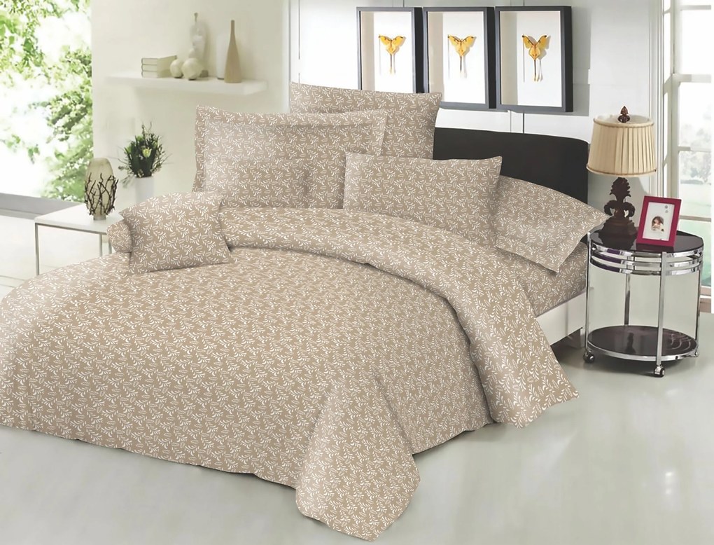 Σεντόνι Μεμονωμένο Polycotton Εμπριμέ King 240x260εκ. Fern Beige Komvos Home 7011920-1