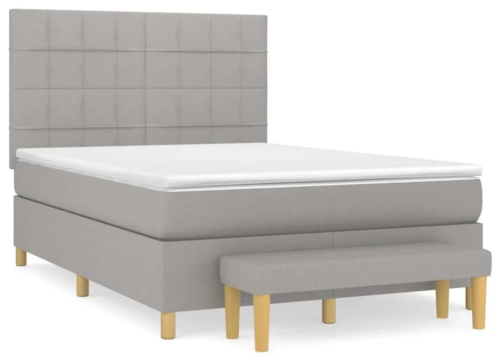 Κρεβάτι Boxspring με Στρώμα Ανοιχτό Γκρι 140x200 εκ. Υφασμάτινο - Γκρι