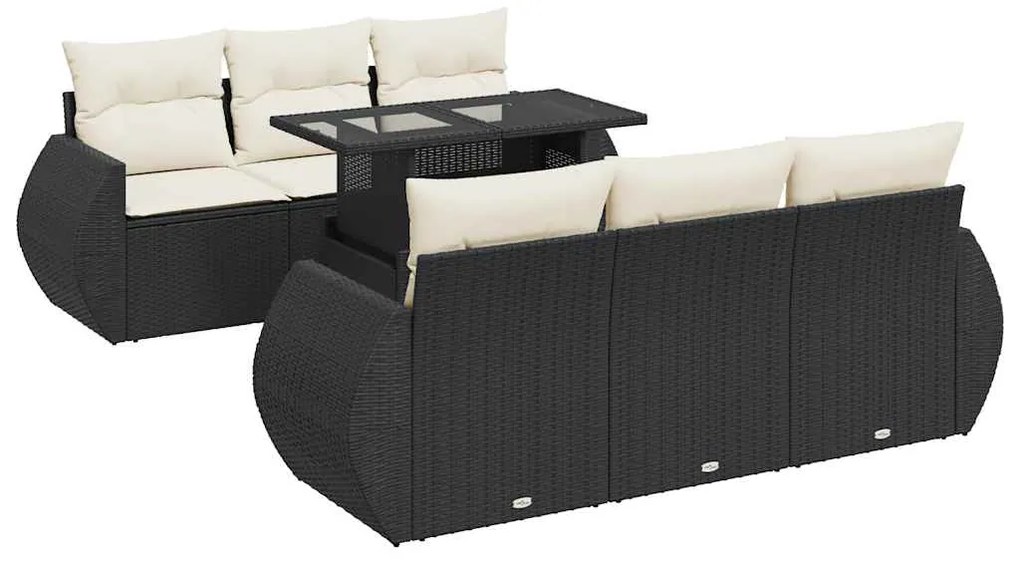 vidaXL Καναπές Σετ 7 Τεμαχίων Μαύρο Συνθετικό Ρατάν με Μαξιλάρια