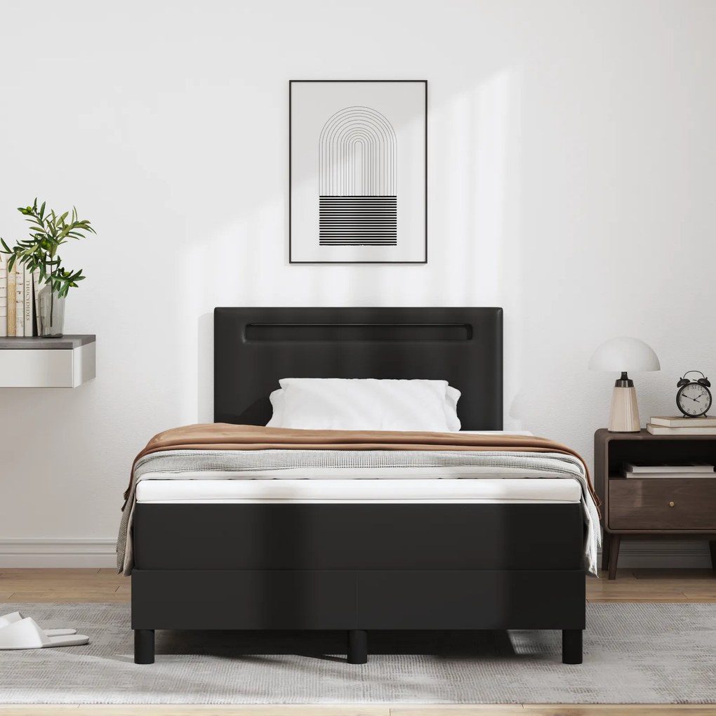 vidaXL Κρεβάτι με ελατήριο και στρώμα Μαύρο 120x200 εκ Δερματίνης