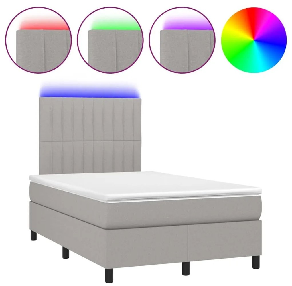 Κρεβάτι Boxspring με Στρώμα &amp; LED Αν.Γκρι 120x200 εκ Υφασμάτινο - Γκρι