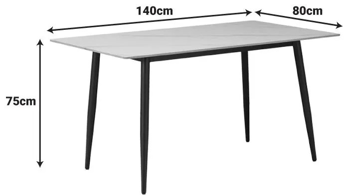 Τραπέζι Gustas λευκό μαρμάρου sintered stone-μαύρο μέταλλο 140x80x75εκ 140x80x75 εκ.