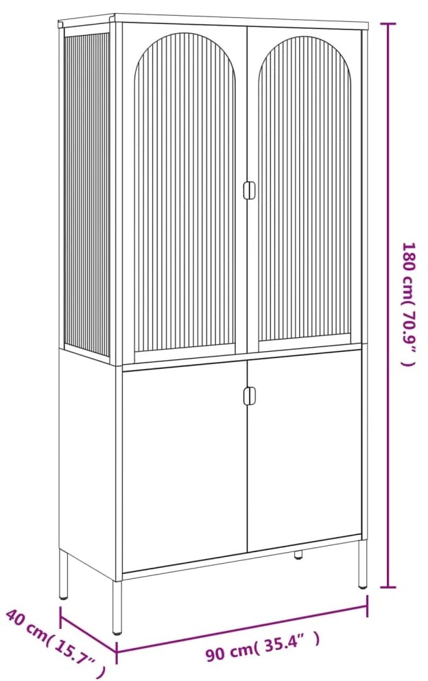 Ψηλό Ντουλάπι Μαύρο 90 x 40 x 180 εκ. από Γυαλί και Ατσάλι - Μαύρο