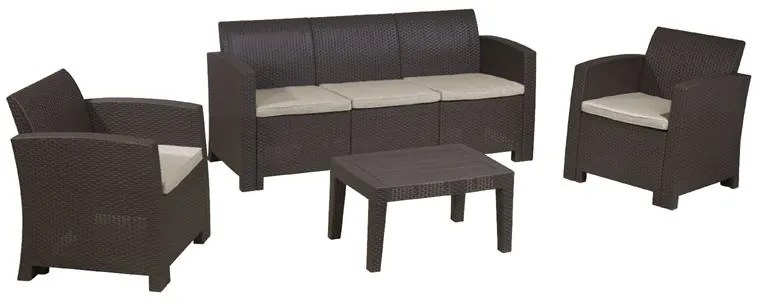 WOODWELL SAVANNA Set Σαλόνι Κήπου Βεράντας K/D, PP-UV Καφέ Μαξιλάρια Grey-White Table+Sofa 3Seater+2 Armchairs Ε353,2