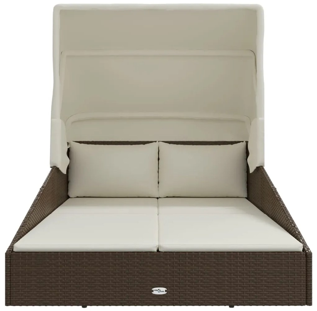 vidaXL Ξαπλώστρα με Πτυσσόμενη Οροφή Καφέ 200x114x128 εκ. Συνθ. Ρατάν