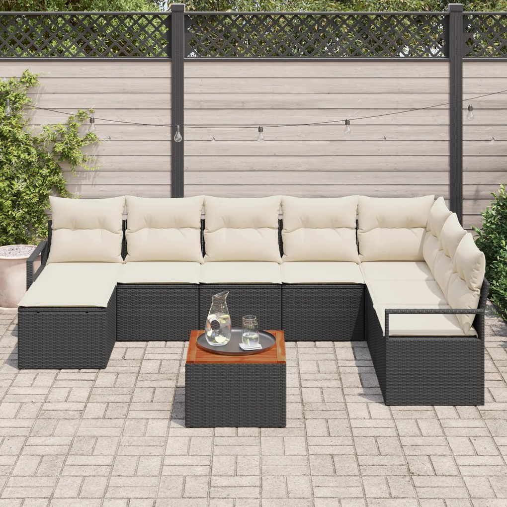 vidaXL Σετ Καναπέ Κήπου 9 pcs Μαύρος, λευκός Μεγάλο