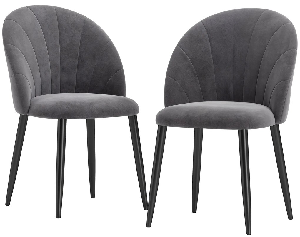 HOMCOM Σετ 2 καρεκλών τραπεζαρίας, Καρέκλες έμφασης, Καρέκλες κουζίνας, Ρετρό σχεδιασμός, όψη βελούδου, 52 cm x 54 cm x 79 cm, Γκρι