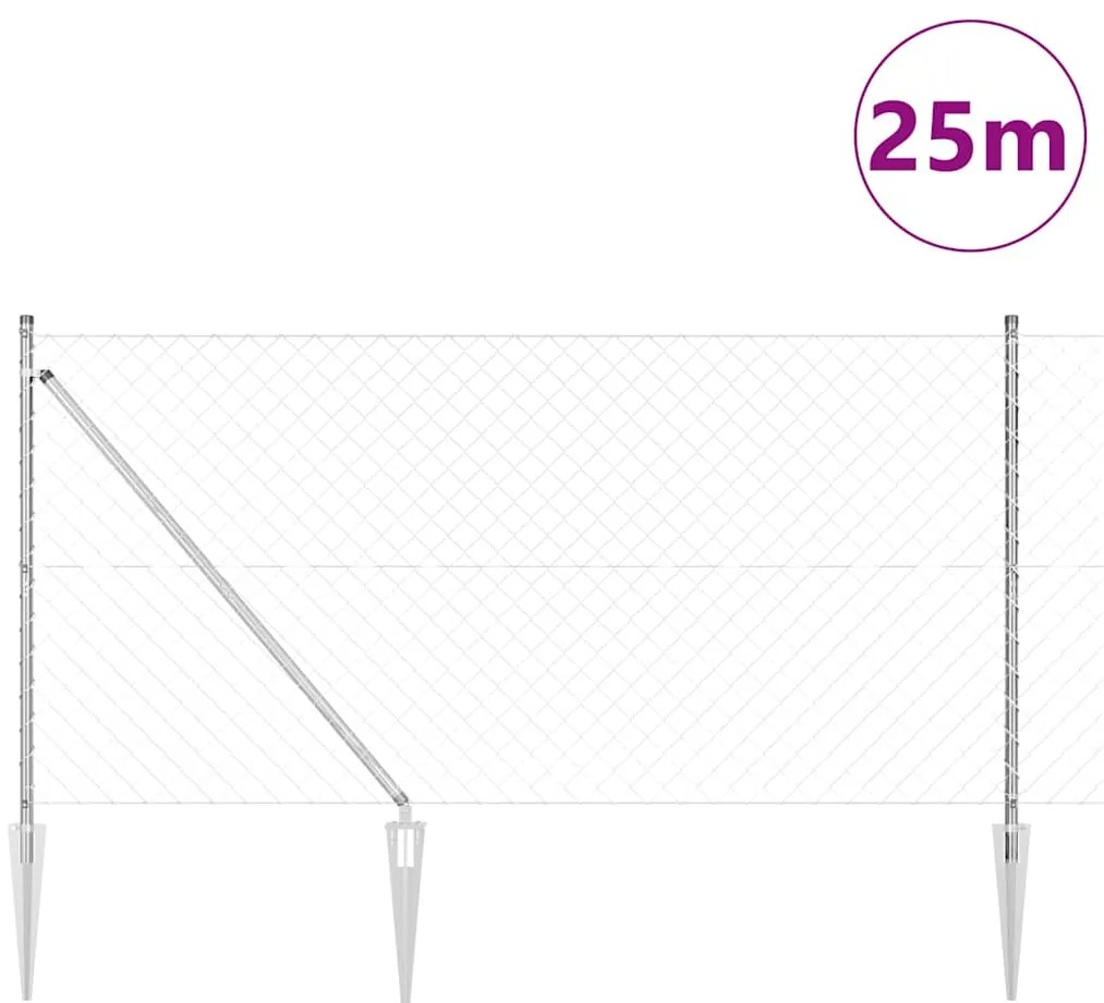 vidaXL Φράκτης από αλυσίδα με στύλους Ασημί 25 x 1.2 μ Ατσάλι