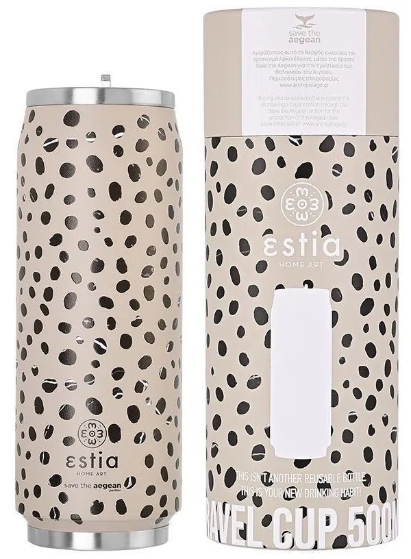 ESTIA ΘΕΡΜΟΣ TRAVEL CUP SAVE THE AEGEAN 500ml LEOPARD TAUPE