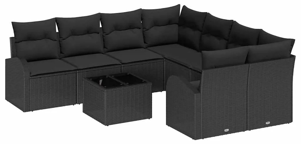 vidaXL Σετ Καναπέ Κήπου 9 pcs Μαύρο 55 x 55 x 37 εκ συνθετικό ρατάν