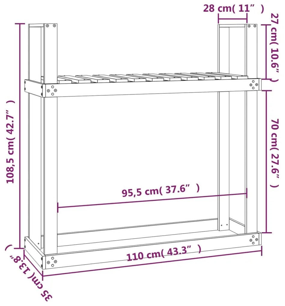 Ραφιέρα Καυσόξυλων Λευκή 110x35x108,5 εκ. από Μασίφ Ξύλο Πεύκου