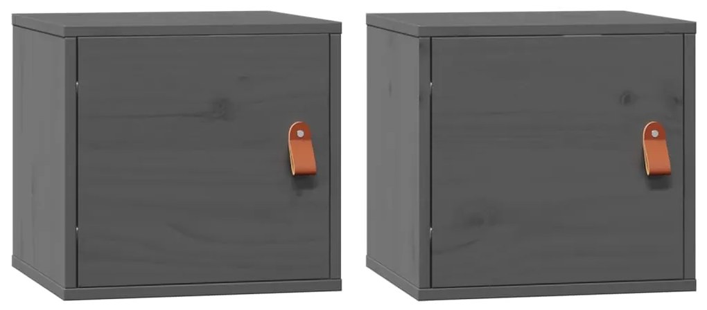 vidaXL Ντουλάπια Τοίχου 2 τεμ. Γκρι 31,5x30x30 εκ. Μασίφ Ξύλο Πεύκου