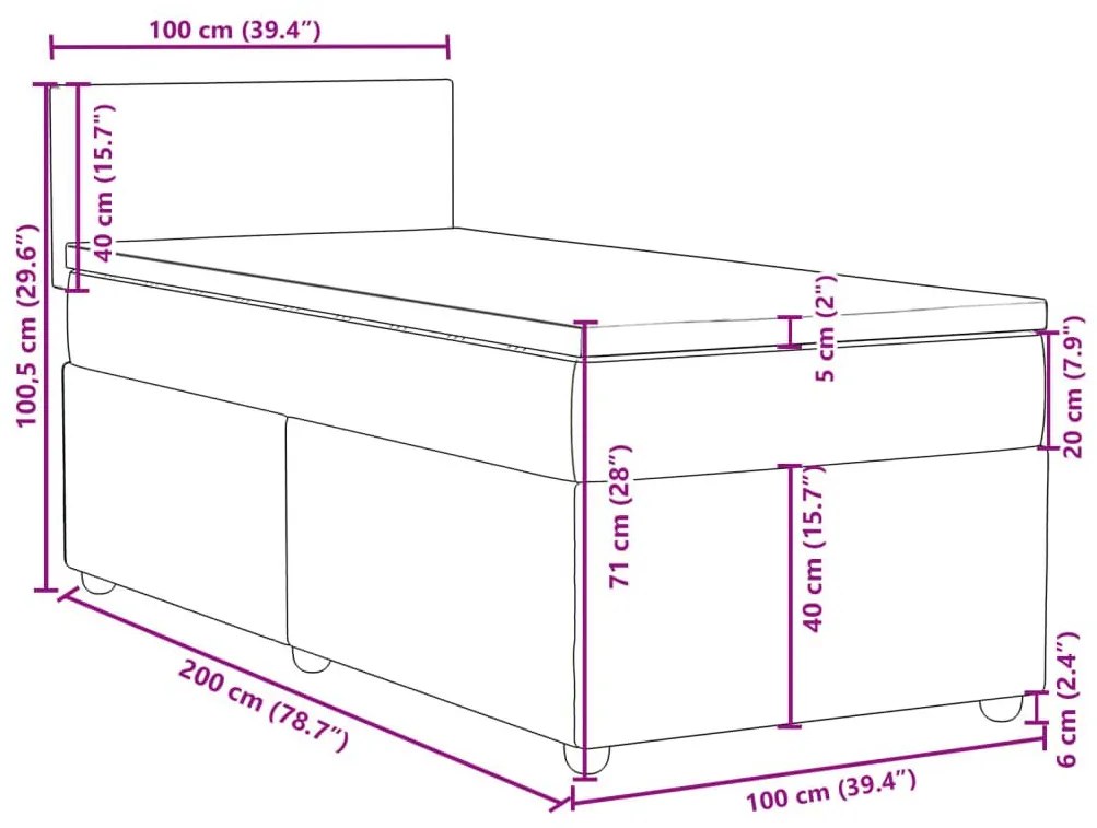 Κρεβάτι Boxspring με Στρώμα Μαύρο 100 x 200 εκ. Υφασμάτινο - Μαύρο