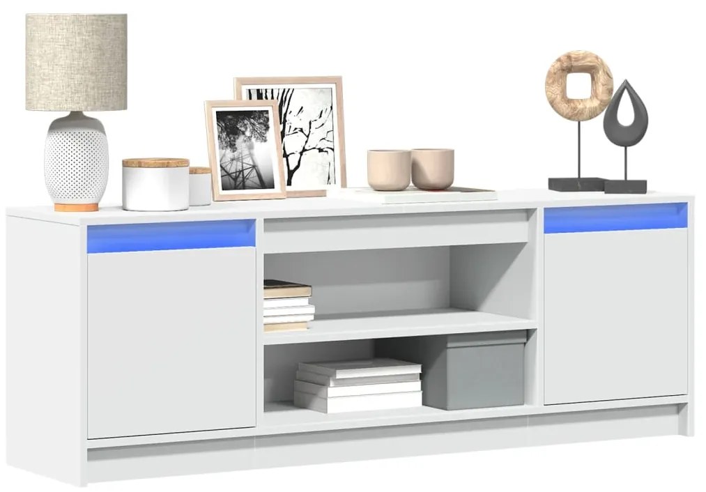 Έπιπλο Τηλεόρασης με LED Λευκό 139,5x34x50 εκ. από Επεξ. Ξύλο