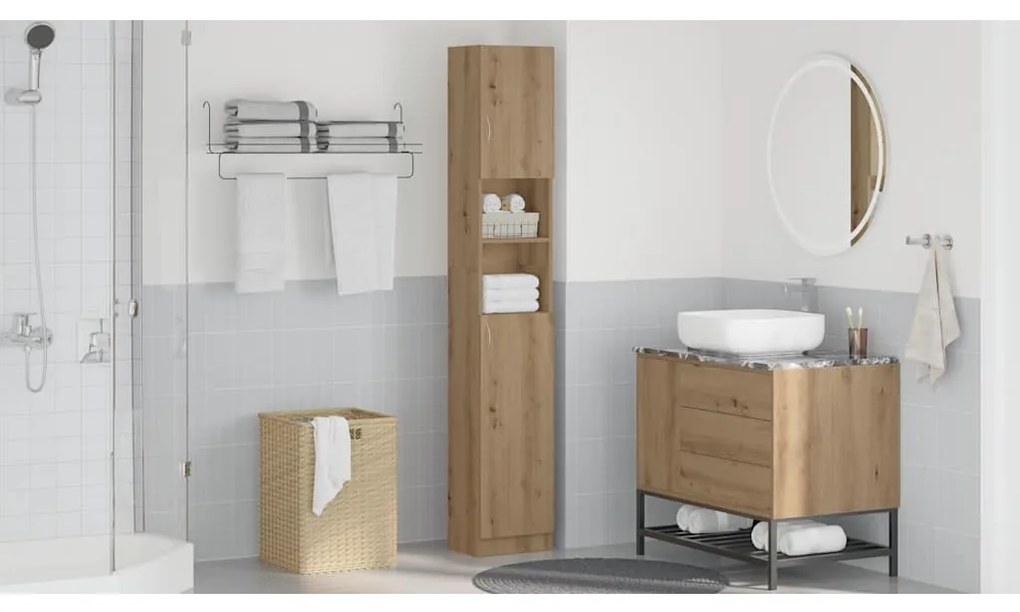 vidaXL Ντουλάπι Μπάνιου Αρτισιανή Δρυς 32x25,5x190 εκ. Επεξ. Ξύλο