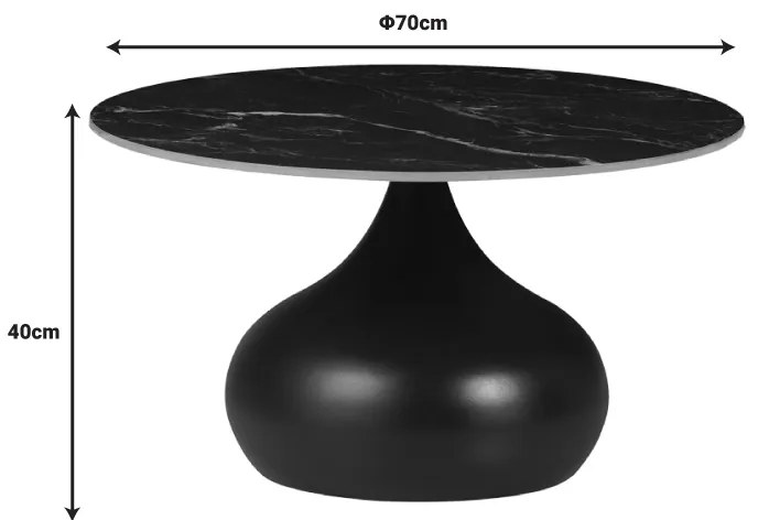 Βοηθητικά τραπέζια Kirkene Inart sintered stone σε απόχρωση μαύρο μαρμάρου με μαύρο μέταλλο 2τεμ