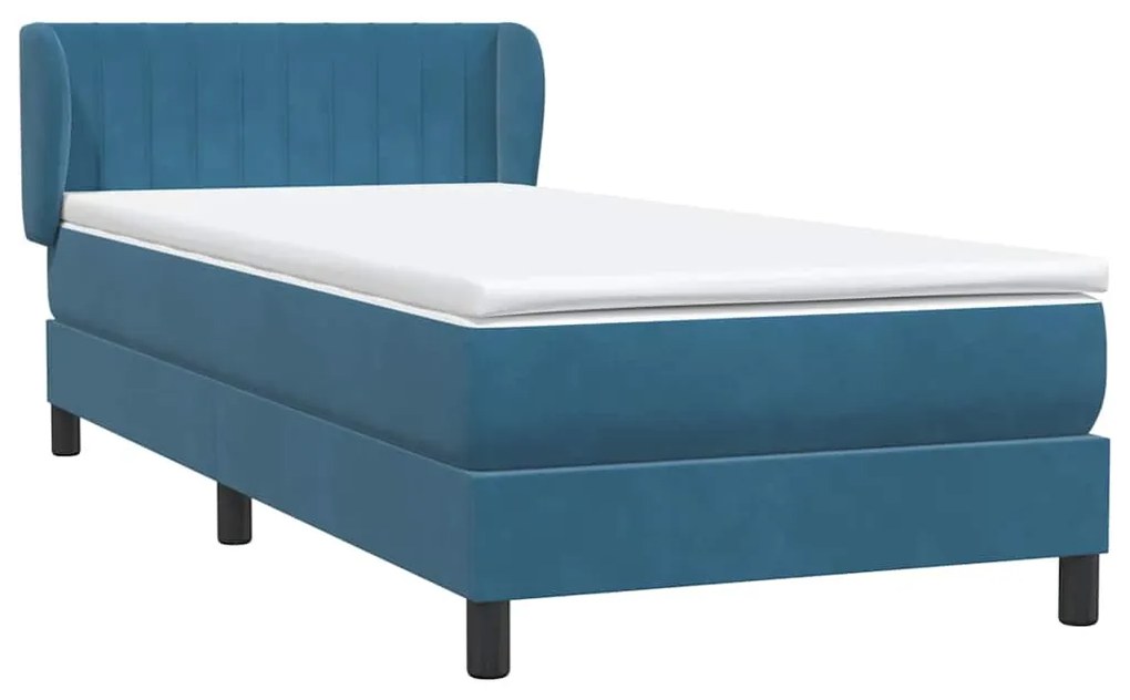 vidaXL Κρεβάτι Boxspring με Στρώμα Σκούρο Μπλε 90x220 εκ. Βελούδινο