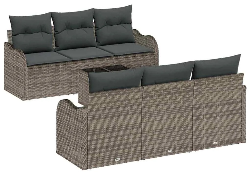 vidaXL Σετ Καναπέ Κήπου 7 pcs Γκρι Πολυεστέρας, Ρατάν και Γυαλί