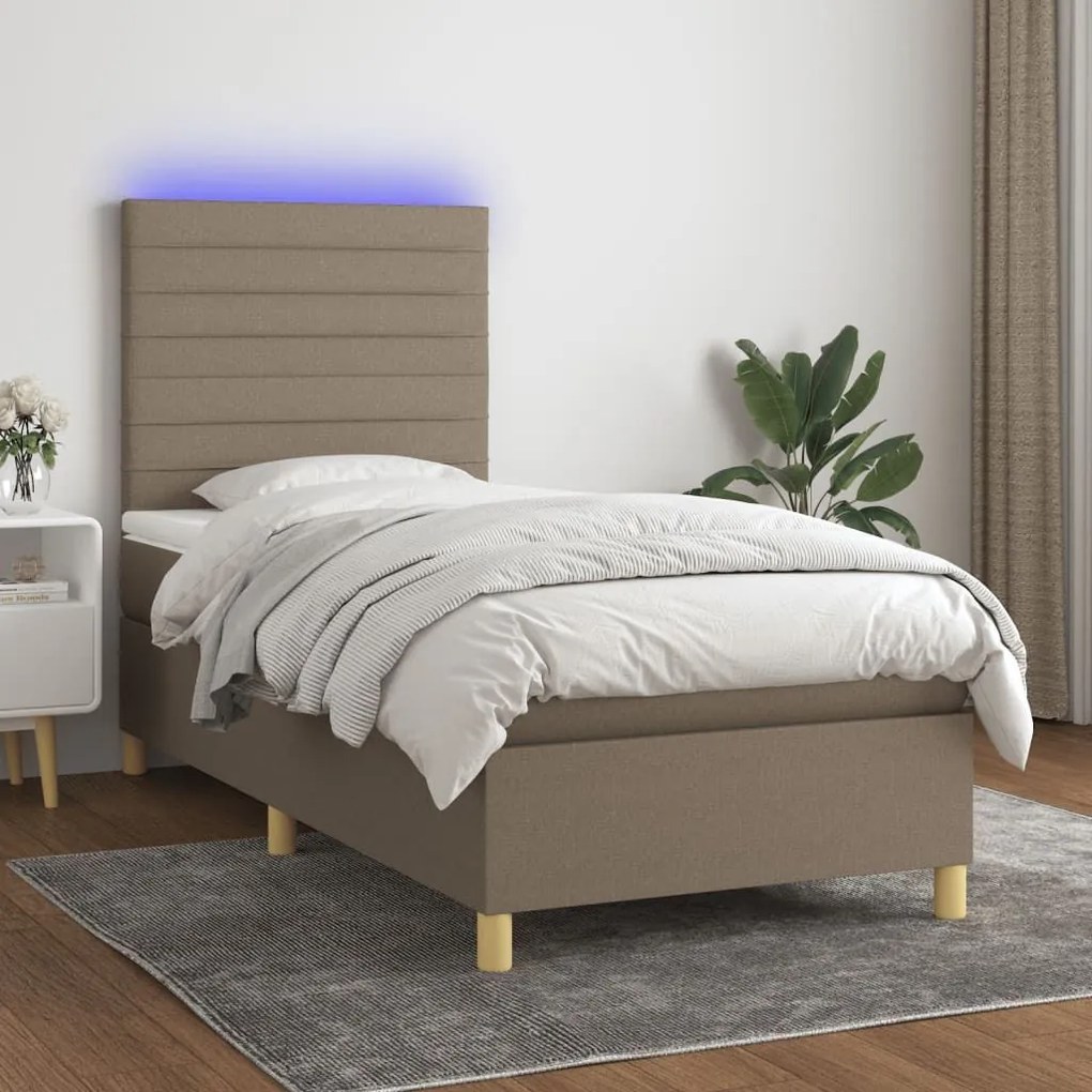 ΚΡΕΒΑΤΙ BOXSPRING ΜΕ ΣΤΡΩΜΑ &amp; LED TAUPE 90X200 ΕΚ. ΥΦΑΣΜΑΤΙΝΟ 3135489