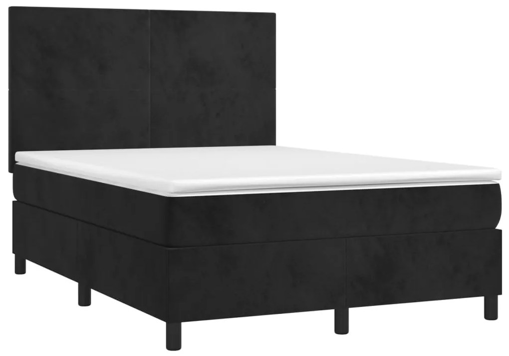 Κρεβάτι Boxspring με Στρώμα Μαύρο 140x190 εκ. Βελούδινο - Μαύρο