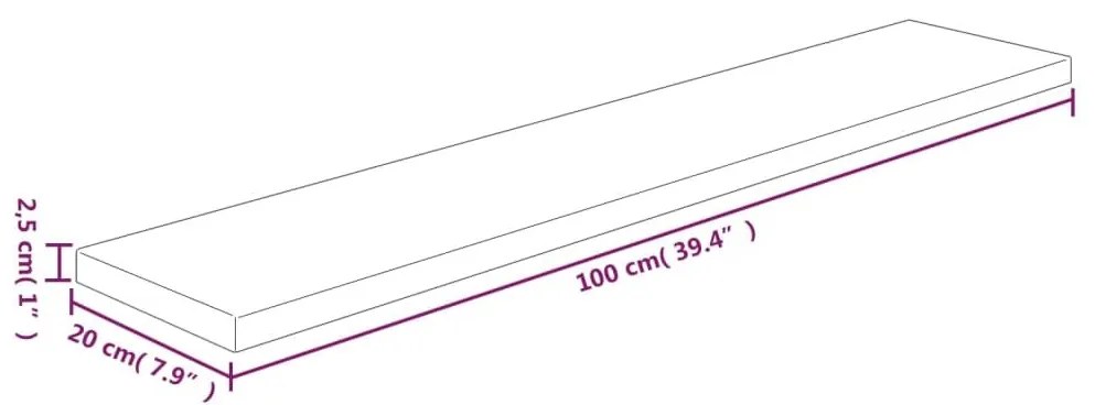 Ράφι 100x20x2,5 εκ. από Ακατέργαστο Μασίφ Ξύλο Δρυός - Καφέ