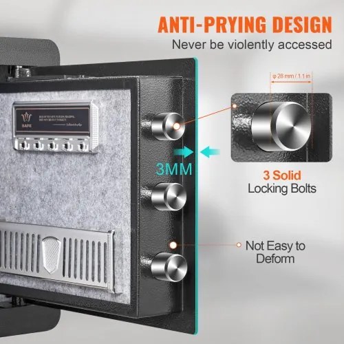 VEVOR Safe, 1.2 Cubic Feet Home Safe, Steel Security Safe with Digital Keypad and 2 Keys, Cabinet Safe with Fire-proof Bag, Protect Cash, Gold, Jewelry, Documents for Home, Hotel, 15.8x11.8x13.8 inche