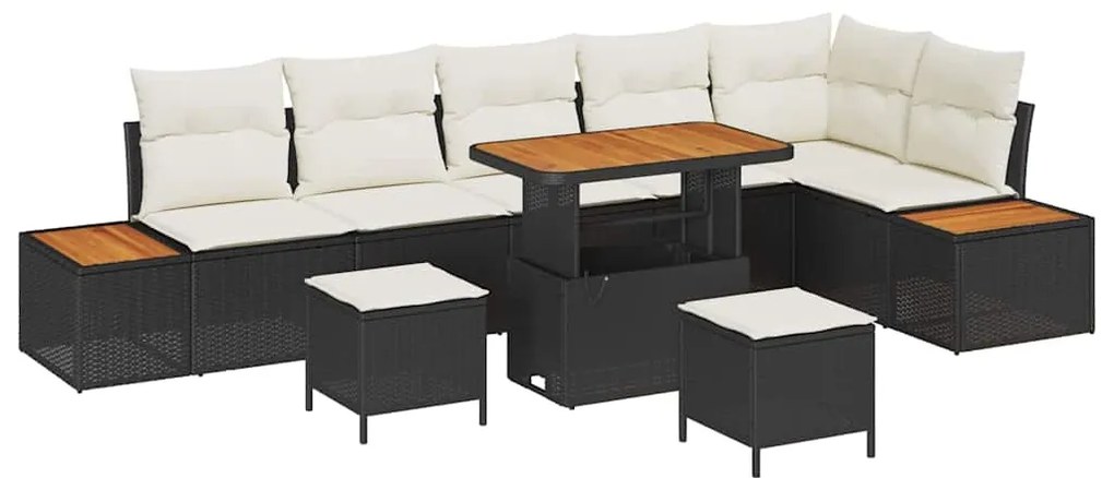 vidaXL Σετ Καναπέ Κήπου με μαξιλάρι 9 pcs Μαύρο Πολυ ράταν