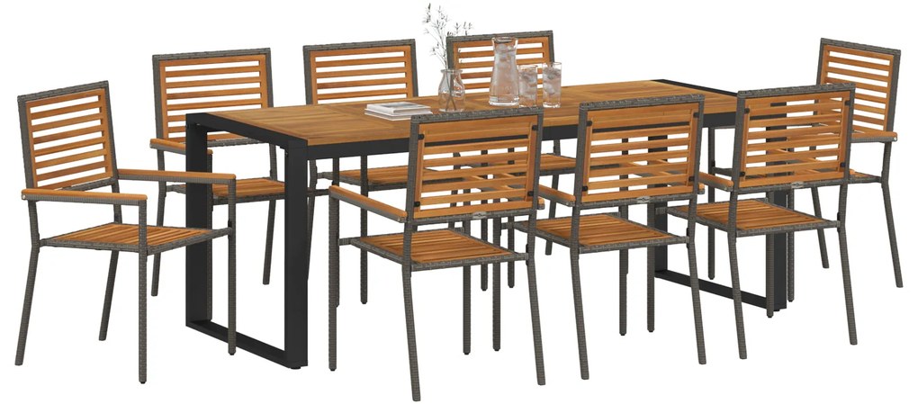 vidaXL Σέτ φαγητού για κήπο 9 pcs Γκρι, Ξύλο 200 x 80 x 75 cm
