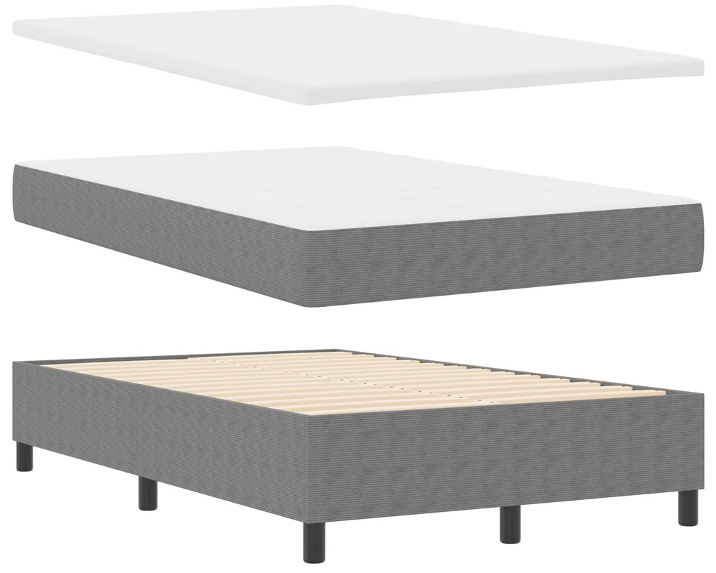 vidaXL Κρεβάτι Box Spring με Στρώμα & LED Ανοιχτό Γκρι 120x200 εκ Ραβδωτού ύφασματος
