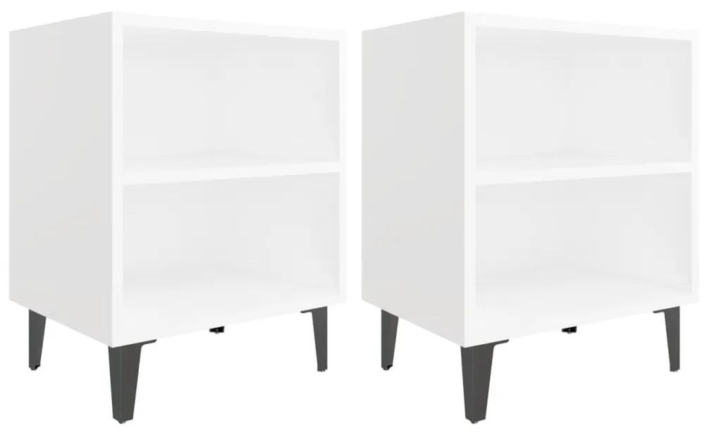 Κομοδίνα 2 τεμ. Λευκά 40 x 30 x 50 εκ. με Μεταλλικά Πόδια - Λευκό