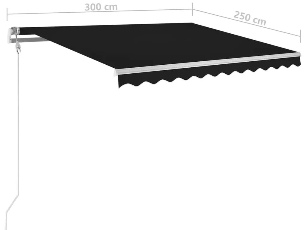 Τέντα Συρόμενη Χειροκίνητη με LED Ανθρακί 3 x 2,5 μ. - Ανθρακί