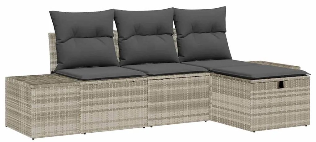 vidaXL Σετ Καναπέ Κήπου με μαξιλάρι 4 pcs Ανοιχτό γκρι Πολυ ράταν