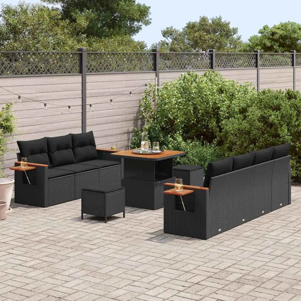vidaXL Σετ Καναπέ Κήπου με μαξιλάρι 10 pcs Μαύρο 80 x 80 x 71 cm