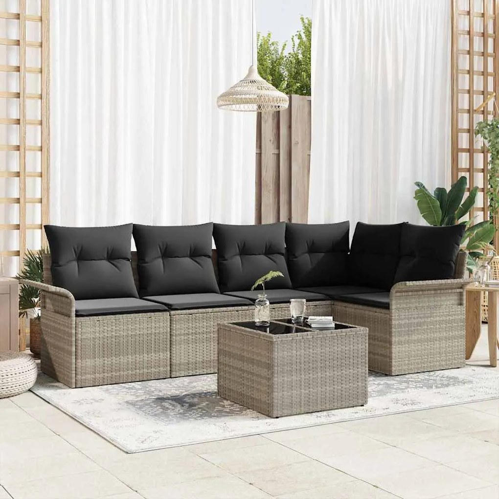 vidaXL Σετ Καναπέ Κήπου 6 pcs Γκρι 55 x 55 x 37 εκ Πολυ ράταν