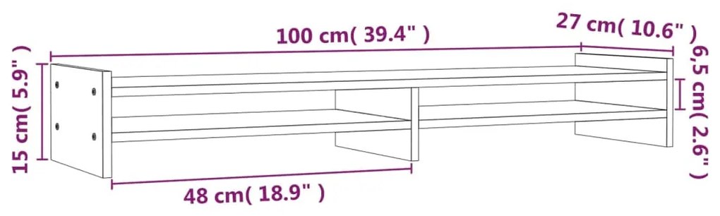 Βάση Οθόνης Λευκή 100x27x15 εκ. από Μασίφ Ξύλο Πεύκου - Λευκό