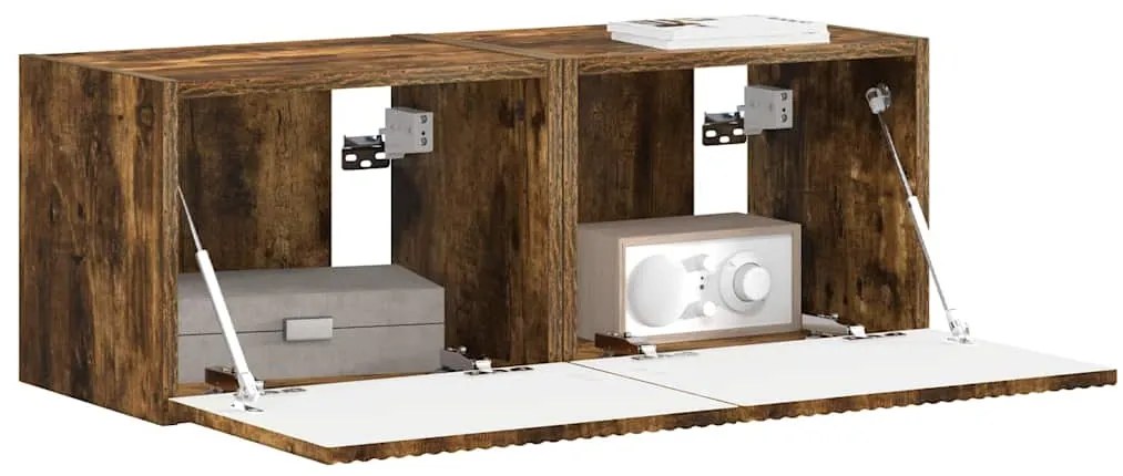 vidaXL Ντουλάπι Τηλεόρασης Τοίχου Επιτοίχιο 2 pcs Καπνιστό Δρύς