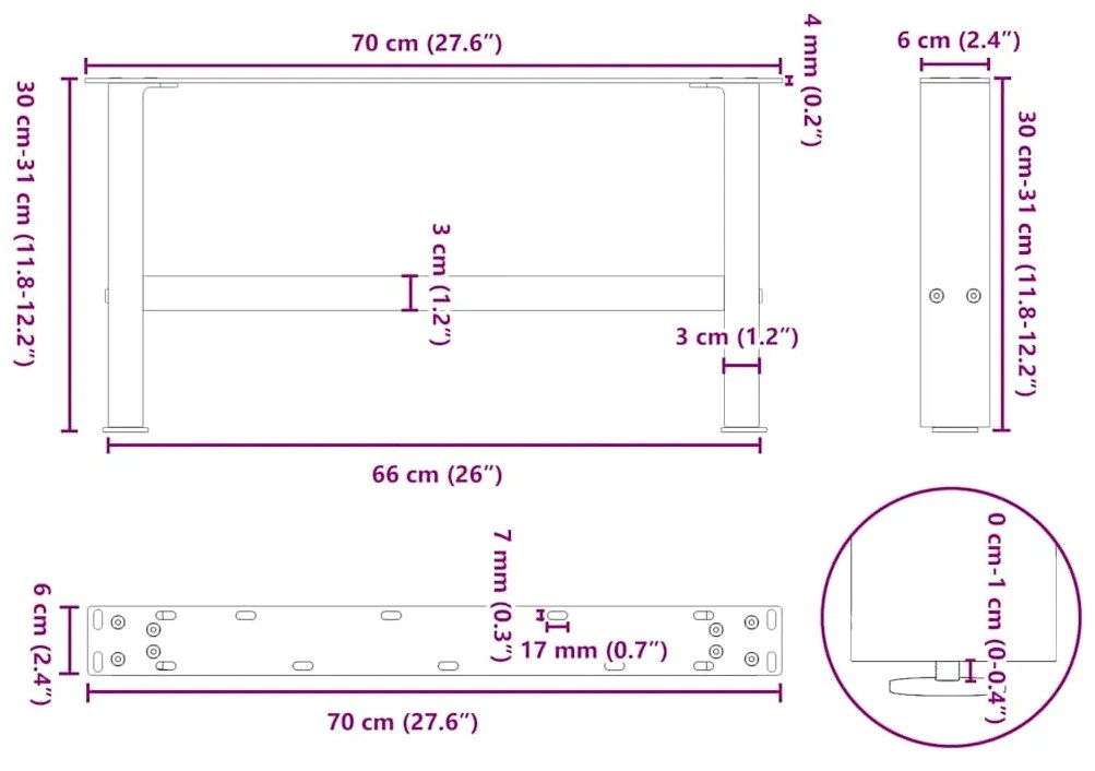 ΠΟΔΙΑ ΤΡΑΠΕΖΙΟΥ ΣΑΛΟΝΙΟΥ ΜΑΥΡΟ 2 ΤΕΜ. 70X(30-31) ΕΚ. ΑΤΣΑΛΙ 4013268