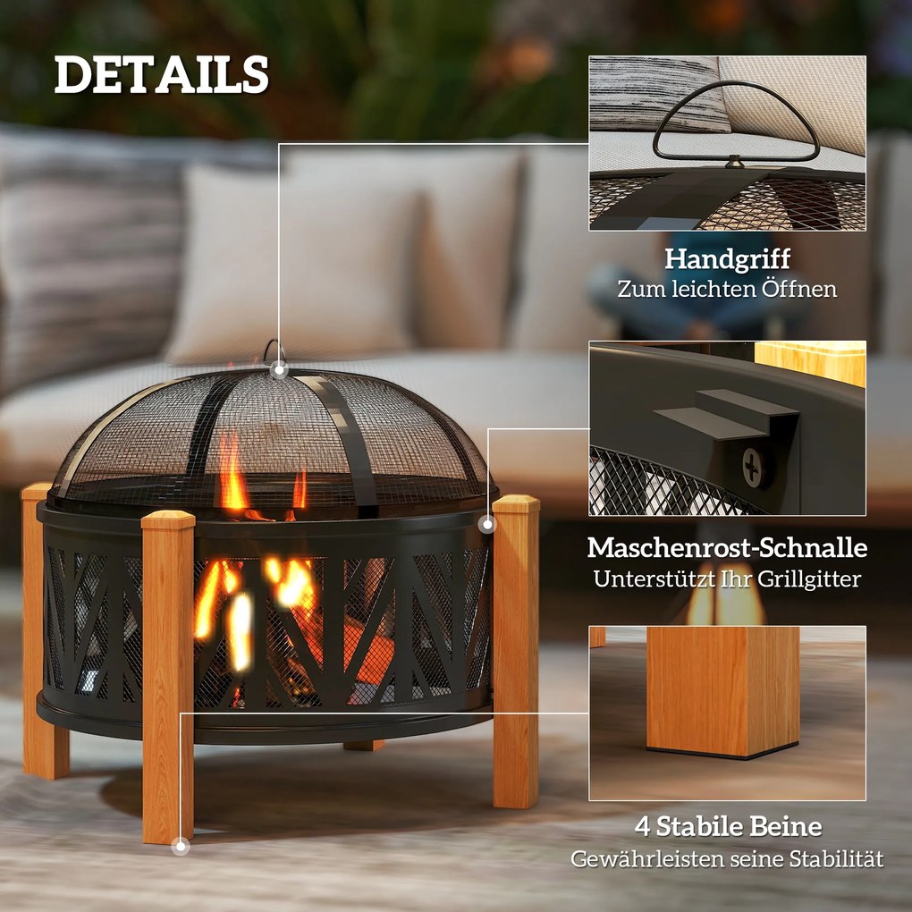 Outsunny 2-σε-1 Εστία Τζακιού Ø75 x 58 εκ. με κάλυμμα προστασίας από σπινθήρες και εργαλείο, Μαύρο