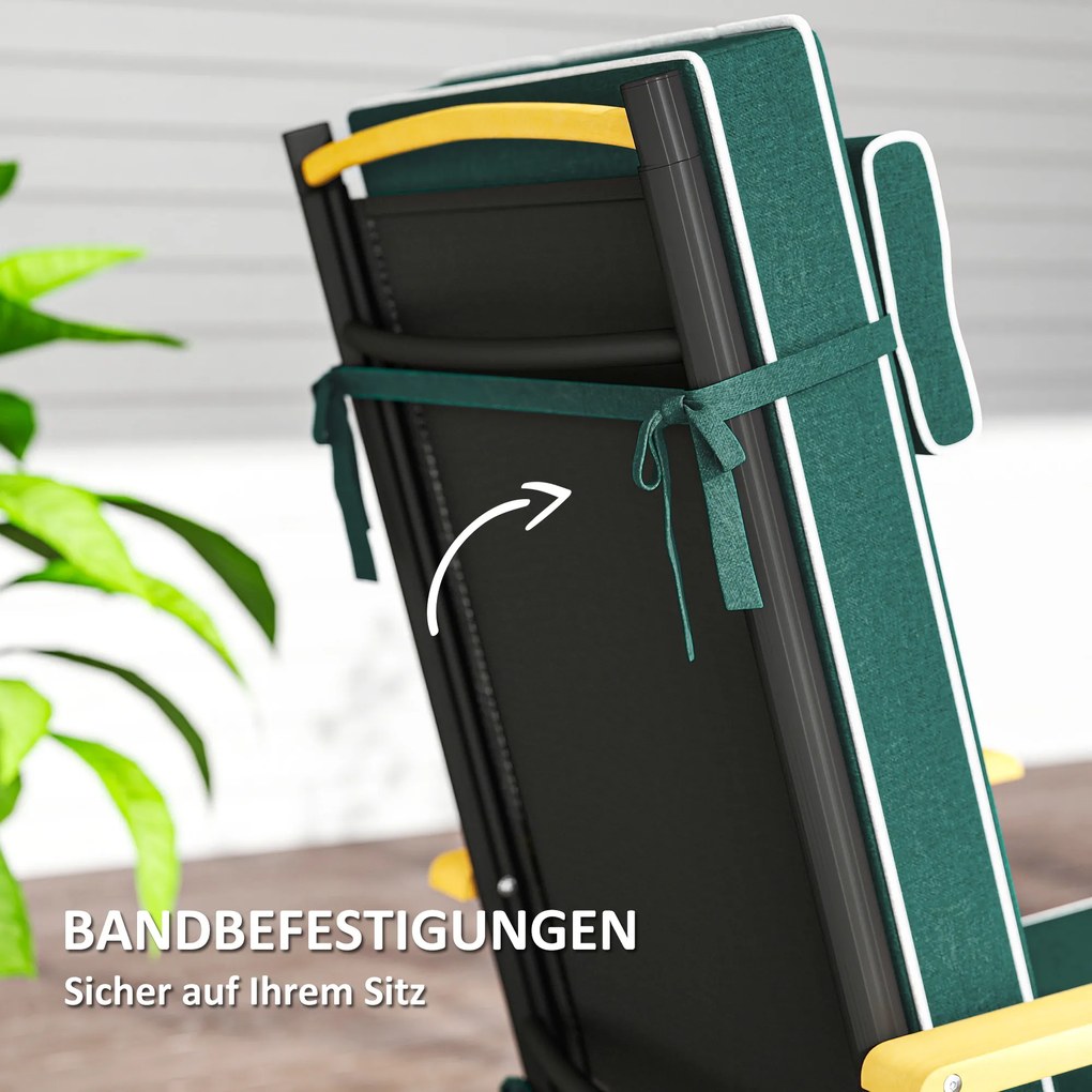 Outsunny Μαξιλάρι καθίσματος 120 x 47 x 9,5 εκ. αδιάβροχο μαξιλάρι καρέκλας με κορδόνια, προσκέφαλο, UPF50+ Πράσινο