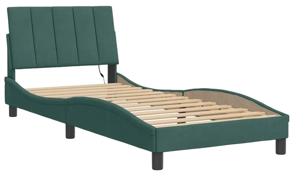 vidaXL Πλαίσιο Κρεβατιού με LED χωρίς Στρώμα Hanko Σκούρο Πράσινο 90x190 εκ. Βελούδινο