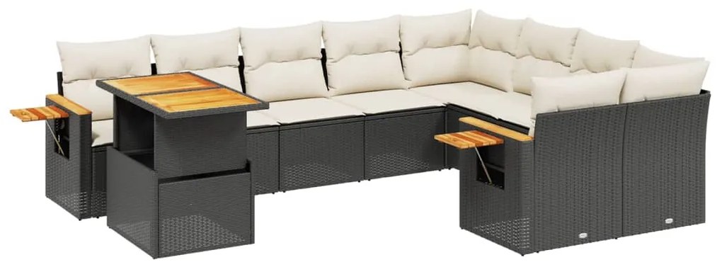 vidaXL Σαλόνι Κήπου Σετ 10 Τεμαχίων Μαύρο Συνθετικό Ρατάν με Μαξιλάρια