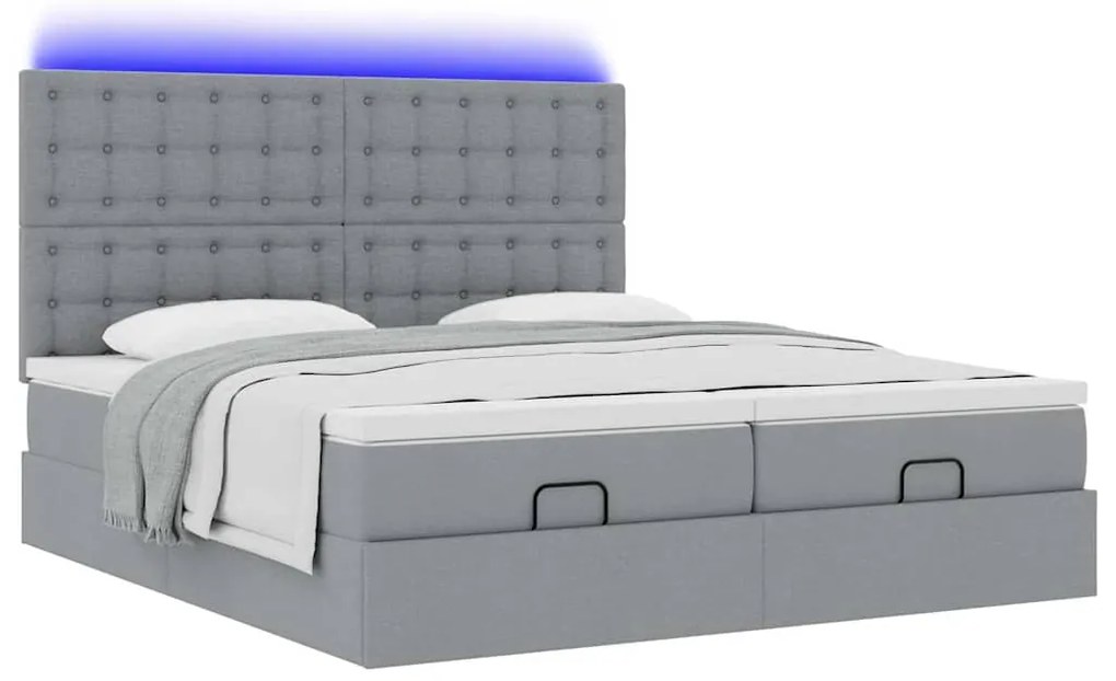 vidaXL Οθωμανικό κρεβάτι με στρώματα & LEDs Ανοιχτό γκρι ύφασμα