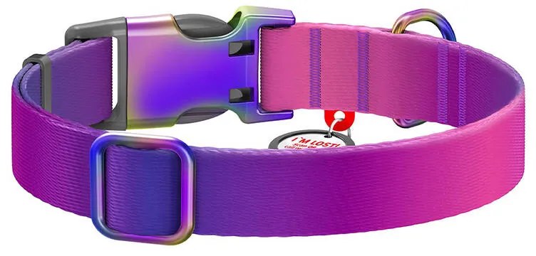 Nylon dog collar with QR code WAUDOG 15 mm wide, 25-35 cm long purple