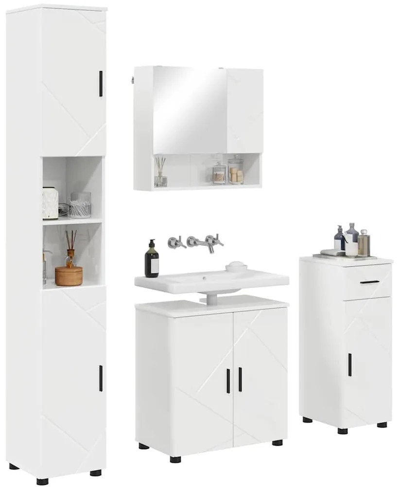vidaXL Σετ Επίπλων Μπάνιου 4 pcs Γυαλιστερό λευκό 61 x 35 x 64 εκ.